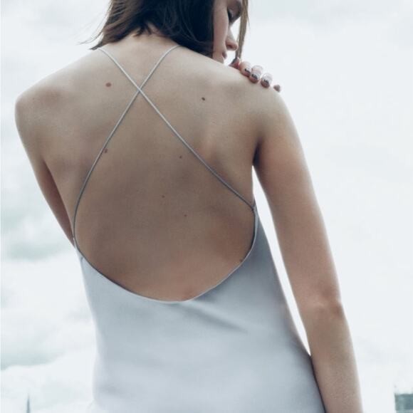 Zara Light Blue SATIN DRESS WITH SPAGHETTI STRAPS NWT Size Small - Picture 3 of 7